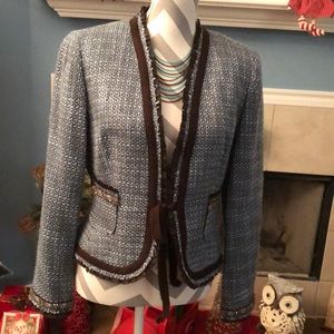 🌾 Light Blue and Dark Brown Tweed Jacket 🟤🔵